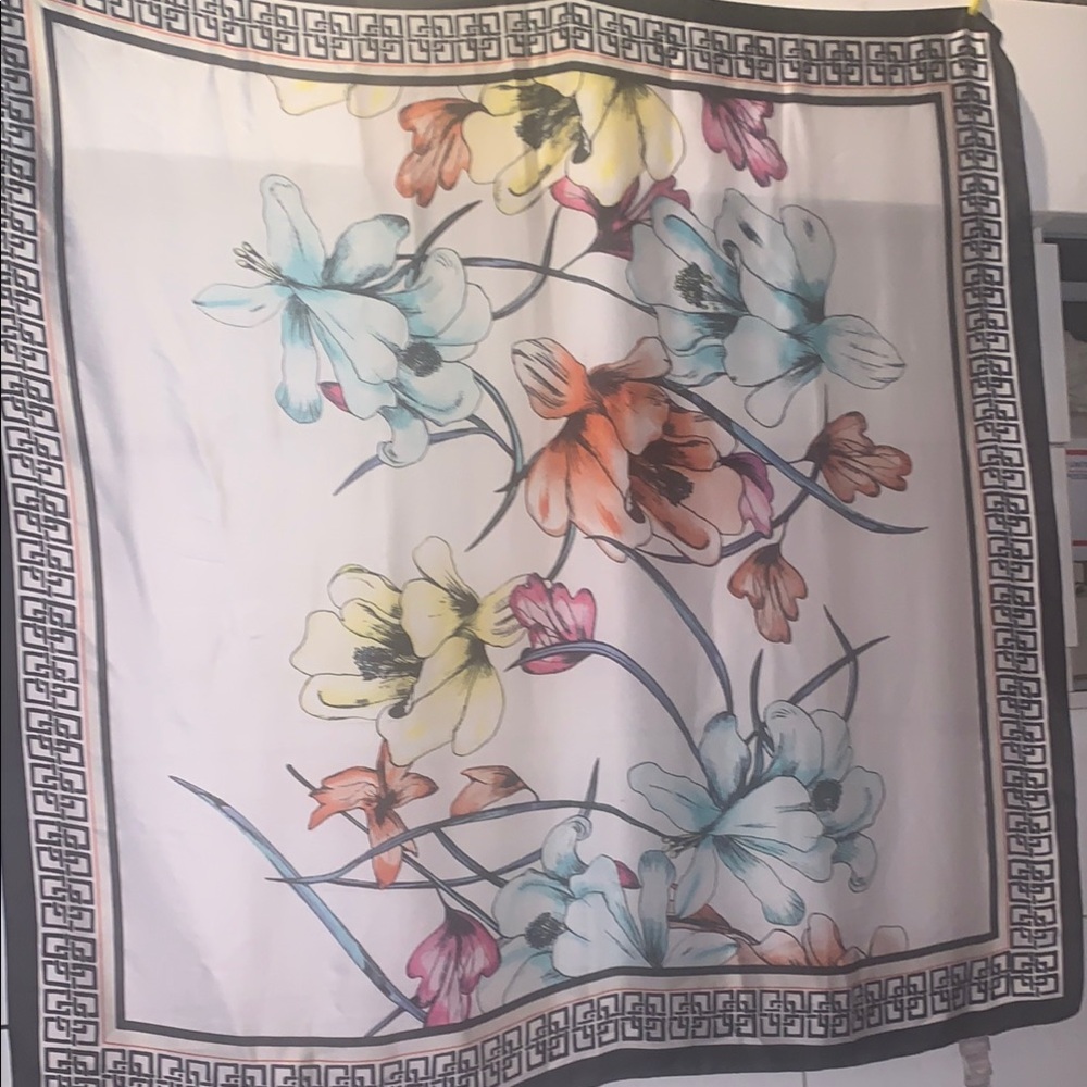 Chico's Floral Scarf with Black Border